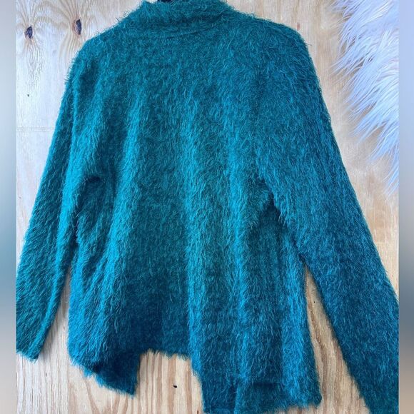 NWT Colleen Lopez Green Soft Fuzzy Open Cardigan Sz L Lagenlook Cottagecore Y2K - Picture 5 of 5